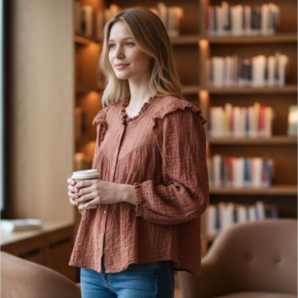 Zara Terracotta Ruffled Blouse